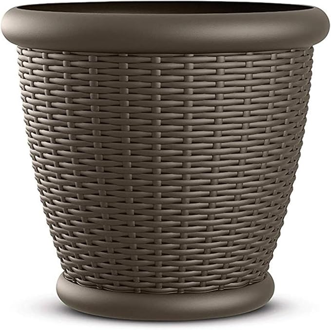 Suncast 4 Pack Wicker Planter w/ Drillable Drain Holes, Decorative Indoor/Outdoor Pot, 18in, Java Suncast