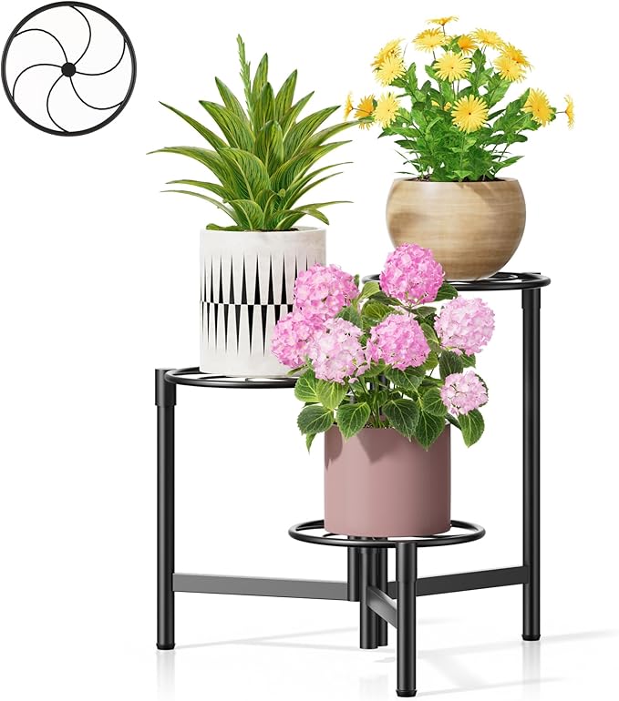 3 Tier Plant Stand Outdoor Tall Metal Corner Plant Stand for Patio Garden Balcony Living Room Bedroom Indoor Tiered Plant Shelf Black Kite Rootora