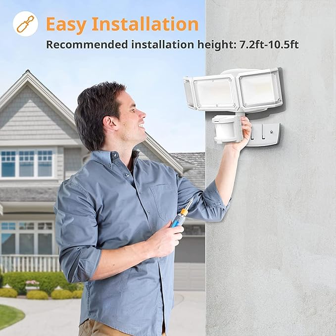 LEPOWER Battery Powered LED Flood Light Outdoor,1500LM Motion Sensor Security Lights, IP65 Waterproof,Wireless Flood Light Battery Operated,3 Head Motion Detector Light for Garage,Yard,Porch(White) LEPOWER