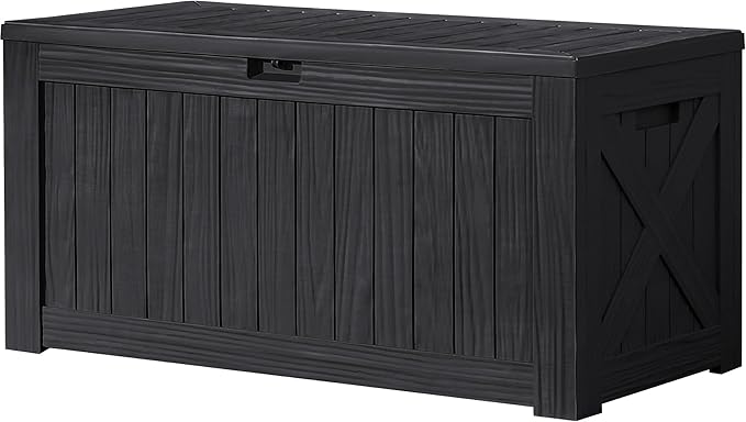 Devoko 120 Gallon Deck Box Resin Outdoor Storage Box Waterproof for Patio, Large Outdoor Storage Bench Lockable for Outside (Black) DEVOKO