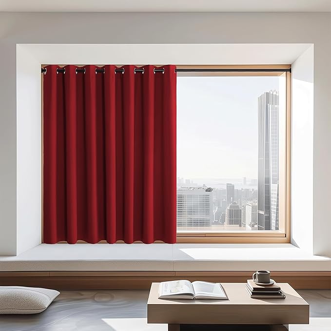 NICETOWN Blackout Curtain 72 inches Long, Grommet Privacy Window Treatment Thermal Insulated Room Darkening Sliding Glass Door Drape for Bedroom, 1 Panel, W100 x L72, Burgundy Red NICETOWN