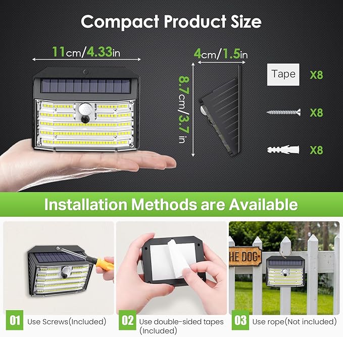 CLAONER Solar Lights Outdoor [𝟖 𝐏𝐚𝐜𝐤/126 LED], Wireless Motion Sensor Lights, IP65 Waterproof Security Lights 3 Modes, 270° Lighting Angle, Ultra-Bright Wall Lights for Deck Patio Fence Garage Claoner
