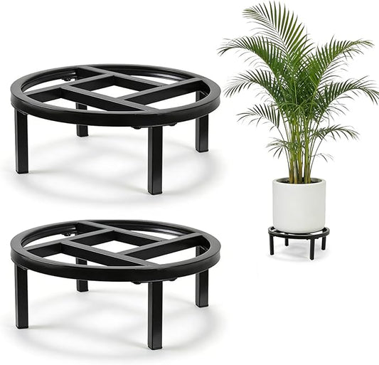 Metal Plant Stand Indoor Outdoor, Heavy Duty Plant Riser, Sturdy Flower Pot Holder Low Planter Stand, Single Flower Pot Stands, Modern Planter Stool for Indoor Plants (Black, 11.8"-2PCS) Rootora