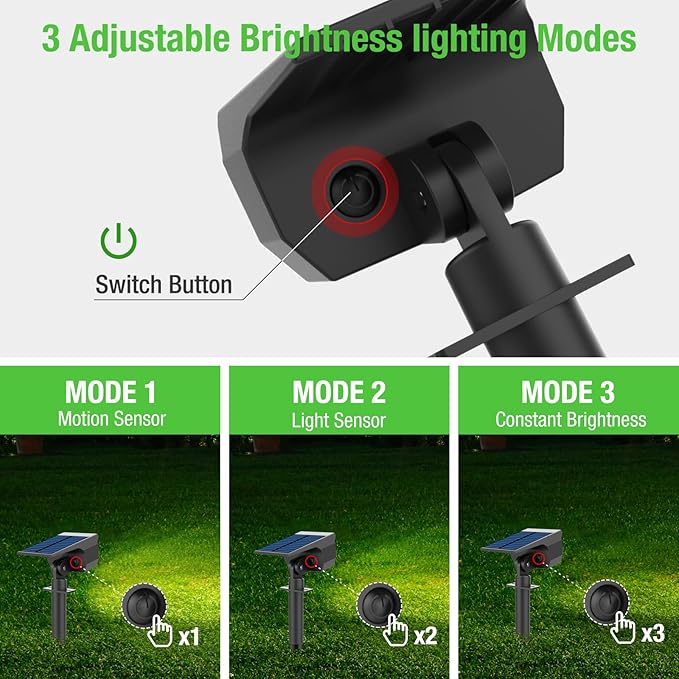 nipify 1 Pack Solar Lights Outdoor Waterproof, Motion Sensor Spot Lights 3 Modes Solar Powered Spotlights 2-in-1 Auto On/Off Landscape Lighting for Outside Yard Wall Garden, Cool White Nipify