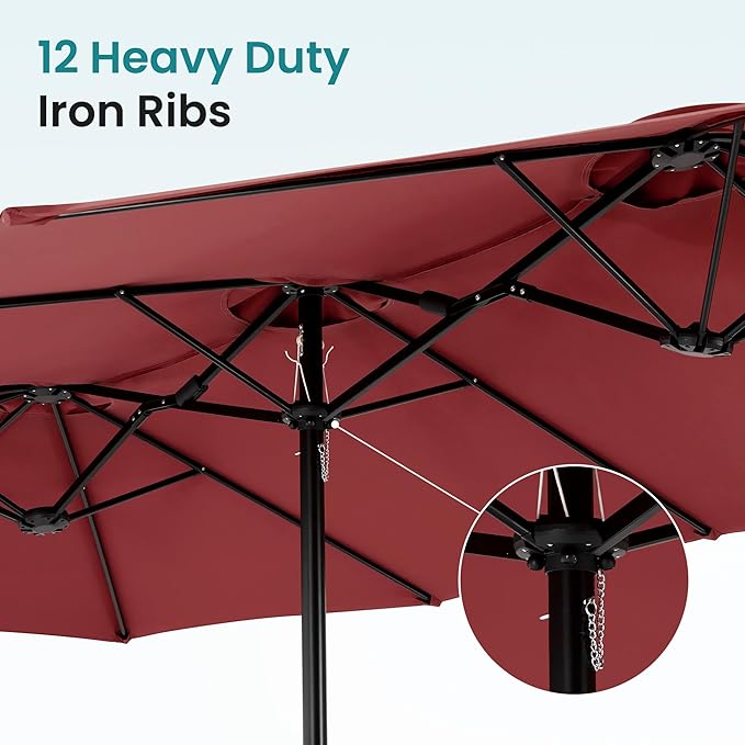 DUMOS 15FT Large Patio Umbrella with Base Included, Rectangle Table Umbrella Outdoor Patio, Outside Umbrellas for Deck, Market, Backyard, Wine Red DumosLifestyle