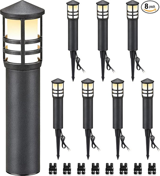SUNVIE 8-Pack Low Voltage Pathway Lights 3W LED Landscape Pathway Lighting 3000K Warm White CRI 90+ Landscape Lights Wired 12-24V Aluminum Bollard Path Lights for Walkway Yard Garden, ETL Listed Cord SUNVIE