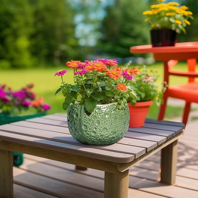 8 Inch Plant Pot - Ceramic Pots for Plants with Drainage Hole, Round Decorative Plant Pots for Indoor Outdoor, Modern Unique Flower Pot, Office Decor, Garden Gifts, Green Thirtypot