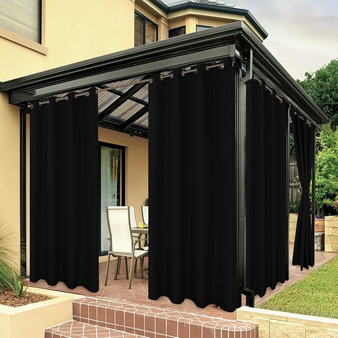 BONZER Outdoor Curtains for Patio Water Resistant Heavy Privacy Light Filtering Grommet Outside Curtains for Porch, Pergola, Gazebo, 1 Panel, 84W x 95L inch, Black Bonzer