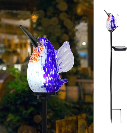 Bshine Solar Garden Decoration Outdoor Hummingbird Lights Stake, Hand Blown Glass Waterproof Solar Light Decorate Paths, Pathways, Lawns and Yards Art for Mom Gifts Bshine