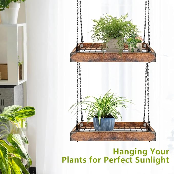 Plant Hanger Indoor Outdoor, 16" Large Hanging Planters for Indoor Plants Hanging Plant Holder Wood Metal Hanging Plant Shelf Large Hanging Baskets for Plants Outdoor Window Ceiling Lilybud--lily