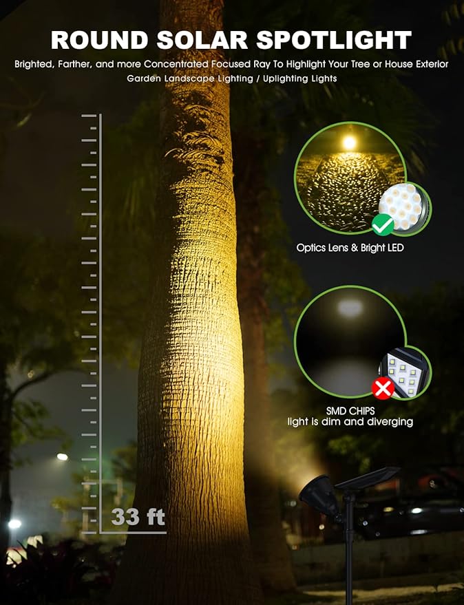 DBF Solar Lights Outdoor, 600LM Solar Spotlights Outdoor Waterproof, 2 Brightness Mode Adjustable 18 LED Flag Pole Light for Garden Yard Patio Landscape Driveway Garage Pool(Warm White, 2 Pack) DBF