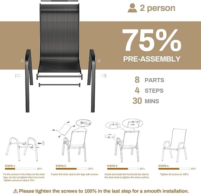 TLSUNNY Patio Chairs, Stackable Textilene Outdoor Dining Furniture for All Weather, with 17.7″ Wide Seat & Metal Frame, for Garden, Backyard, Deck, Restaurant, Poolside (6, Black, 26.4″) TLSUNNY