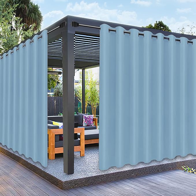PureFit Outdoor Curtains for Patio Waterproof Weatherproof, UV Resistant Outside Curtains for Gazebo, Front Porch, Pergola, Sun Blocking Privacy Curtain, 120W x 84L inch, 1 Panel, Sky Blue PureFit