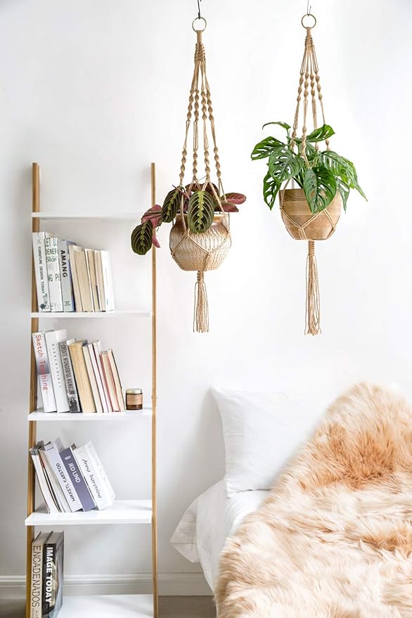 Mkono 4 Pack Macrame Plant Hangers Indoor Hanging Planter Basket Decorative Flower Pot Holder Jute Rope for Indoor Outdoor Home Decor 4 Legs 40 Inch, Brown Mkono