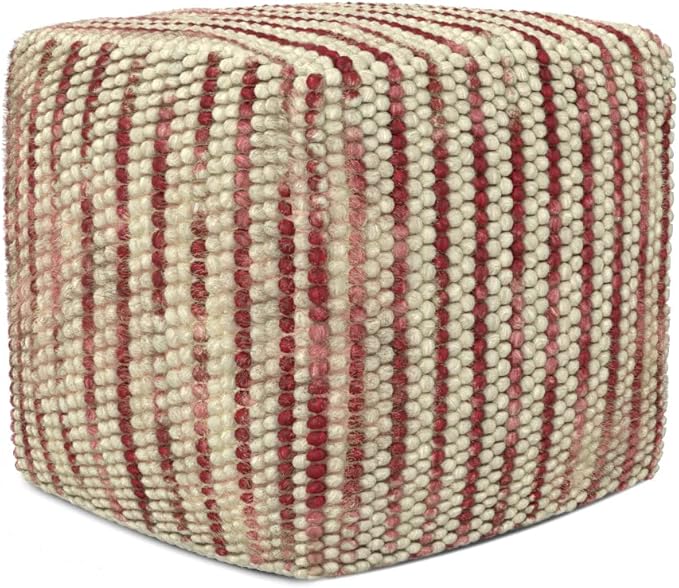 SIMPLIHOME Zoey Boho Cube Woven Pouf in Maroon Cotton and Wool for the Living Room, Bedroom and Kids Room SimpliHome