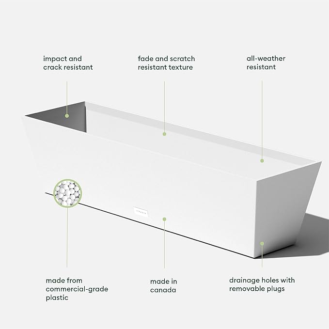 Veradek Pure Series Window Box Planter - Long Rectangular Planter for Indoor or Outdoor Windowsill/Balcony | Durable All-Weather Use with Drainage Holes | Modern Decor for Herbs, Small Plants, Flowers VeradekOutdoor