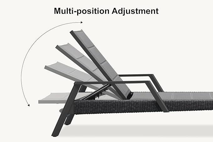 PURPLE LEAF Outdoor Chaise Lounge 2 Pieces Patio Recliner Sunbathing Tanning Chair for Poolside Balcony with Armrests Backyard Moon Basalt PURPLELEAF