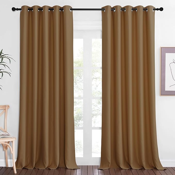NICETOWN Blackout Curtains 84 Inch Length, Thermal Insulated Curtains for Bedroom Grommet Energy Saving Room Darkening Drapes for Living Room Window, 1 Panel, Gold Brown, 66" W x 102" L NICETOWN