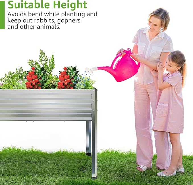 2PCS Galvanized Raised Garden Bed with Legs, 48 gallons, 48"x24"x32" Large Metal Elevated Planter Boxes with Drainage Holes,for Vegetables, Flowers, Backyard, Patio, Balcony FOYUEE