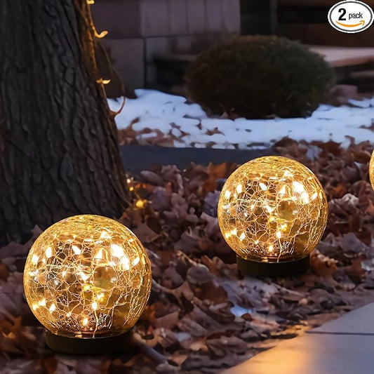 Solar Globe Lights Outdoor Waterproof-Solar Balls-Solar Garden Lights-Orbs for Outside 2 Pack Cracked Glass Ball for Lawn Patio Yard Backyard Decorations MLKNK