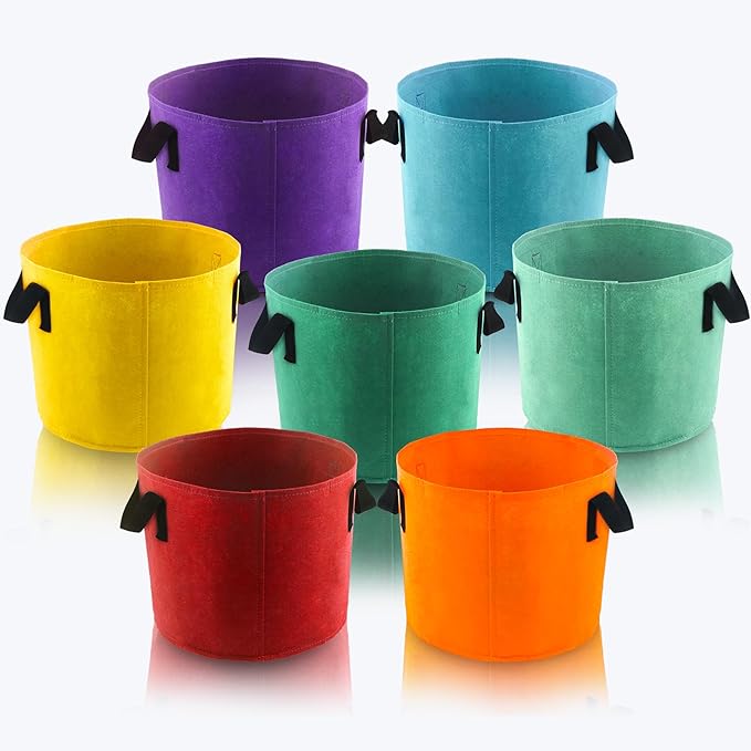 10 Gallon Grow Bags, 7 Pack Colorful Fabric Plant Pots with Handles for Garden and Outdoor Planting Sinimaka