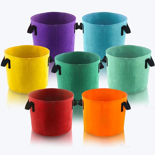 10 Gallon Grow Bags, 7 Pack Colorful Fabric Plant Pots with Handles for Garden and Outdoor Planting Sinimaka