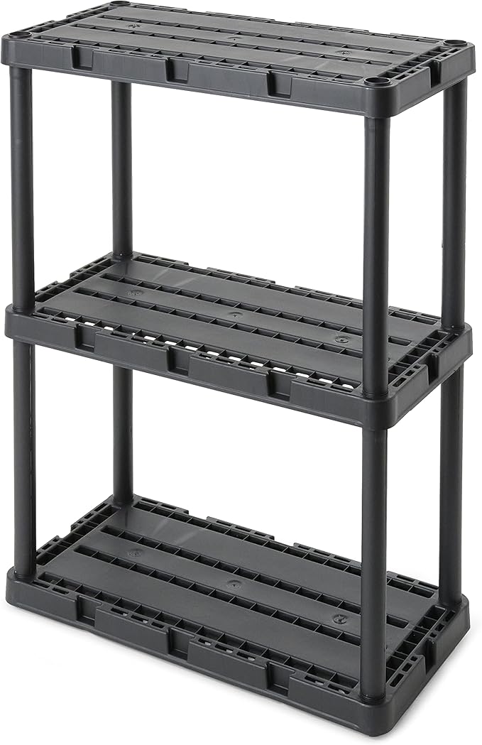 Gracious Living 3 Pack Light Duty Storage Shelves, Knect-A-Shelf 3-Shelf Ventilated Shelving Rack Organizer for Home, Garage, Basement, Laundry, Black GraciousLiving