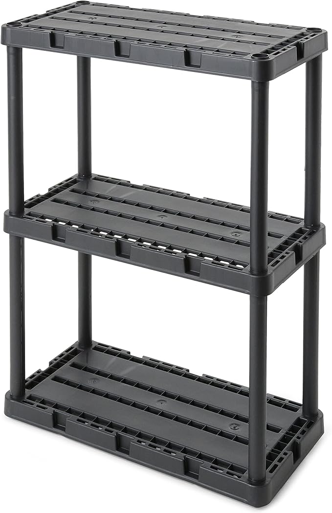 Gracious Living 2 Pack Light Duty Storage Shelves, Knect-A-Shelf 3-Shelf Ventilated Shelving Rack Organizer for Home, Garage, Basement, Laundry, Black GraciousLiving