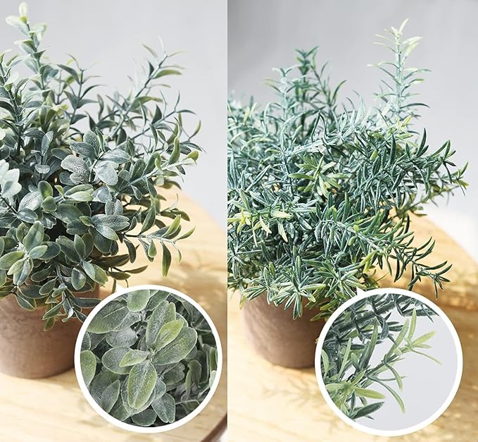 Lemonfilter Small Fake Plants, 3PCS Mini Potted Artificial Plastic Eucalyptus Plants Indoor Modern Farmhouse Decor, Fake Potted Plant for Home Bathroom Bedroom Office Shelves Decor Lemonfilter