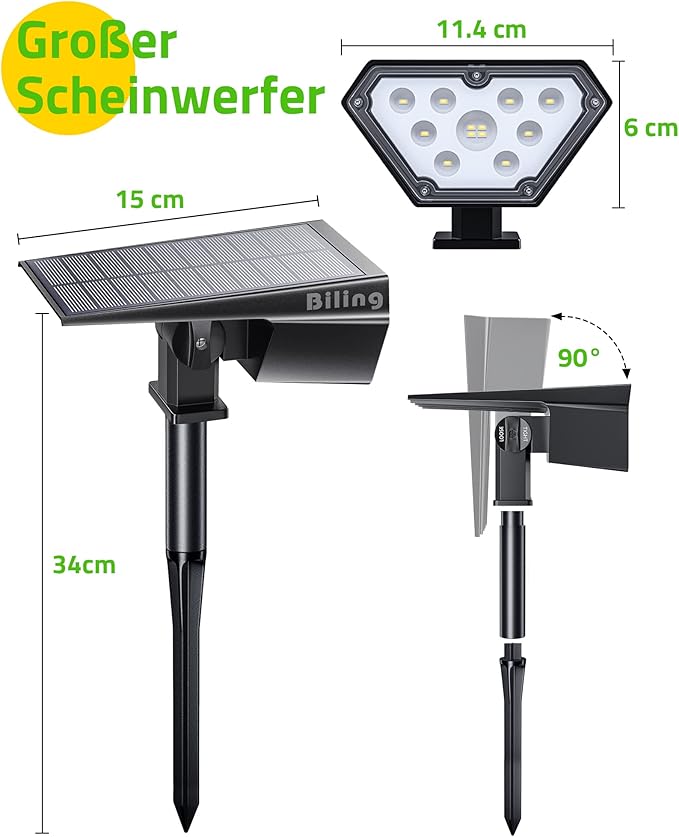 Biling Solar Spot Lights Outdoor, 2-in-1 Solar Landscape Lights 12 LED Bulbs Solar Powered IP67 Waterproof Adjustable Wall Light for Patio Pathway Yard Garden Driveway Pool - White（2pack） biling