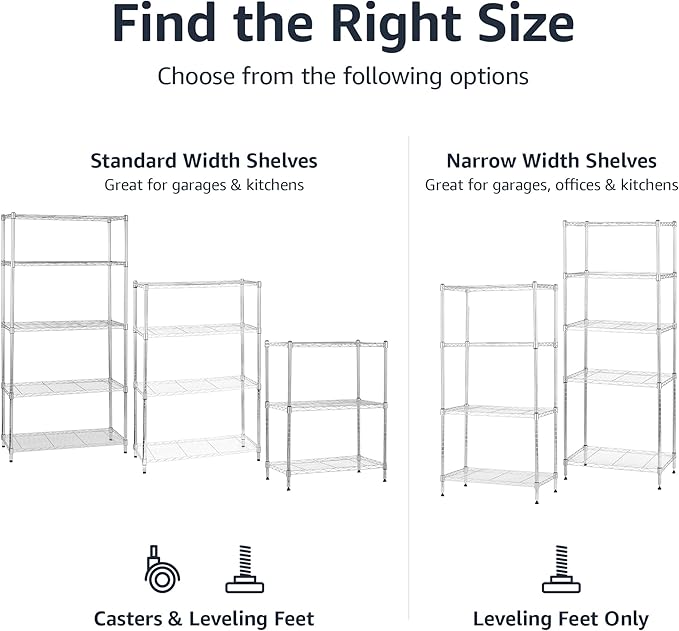 Amazon Basics 4-Shelf Adjustable Heavy Duty Steel Wire Rack Storage Shelving Unit for Kitchen, Garage, Easy Assembly, 350 lbs Per Shelf, 36" x 14" x 54", Chrome Silver AmazonBasics