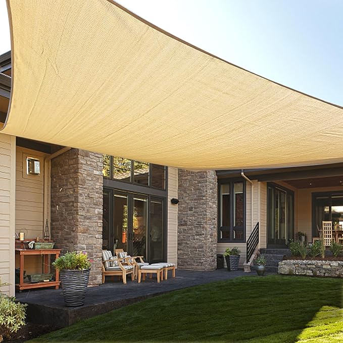 LOVE STORY Custom Size 14'x14' Sand Sun Shade Sail Rectangle UV Block Canopy Patio Sail Sunshades Fabric for Outdoor Garden Carport (We Make Custom Size) LOVESTORY