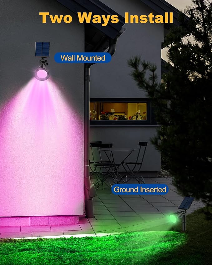 Solar Spot Lights Outdoor Color Changing, 7 Modes/14 LED Outdoor Solar Lights for Yard, Waterproof RGB Multicolor Solar Landscape Spotlights Auto On/Off for Flood, Yard, Tree, Pathway, 4 Pack FratinkSolarLights