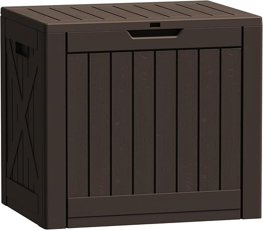 Flamaker Resin Deck Box 40 Gallon Waterproof Outdoor Indoor Storage Box Imitation Wood Resin for Patio Furniture Garden Tools and Pool (Deep Brown) Flamaker