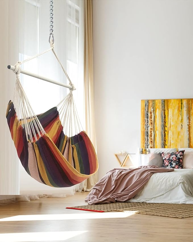 MIZTLI Hammock Chair Swing Indoor Hammock for Bedroom - Max 500 Lbs－Steel Spreader Bar with Anti-Slip Rings-Indoor & Outdoor MIZTLI