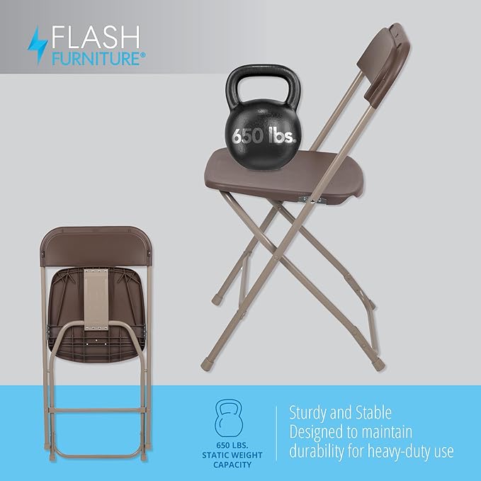 Flash Furniture Hercules Series Plastic Folding Chair Brown - 10 Pack 650LB Weight Capacity Comfortable Event Chair-Lightweight Folding Chair FlashFurniture