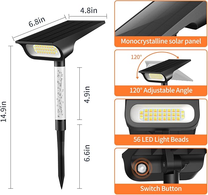 intelamp Solar Spot Light Outdoor Waterproof, 4000mAh RGB + 3 Color LED Landscape Flood Lighting Spotlights for Camping Garden Yard Tree Flag Wall Patio Halloween Christmas Decor with Remote IntelampSolarLightingArtist