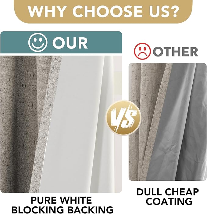 H.VERSAILTEX Linen Blackout Curtains Durable Thick Textured Linen Look 100% Blackout Patio Door Curtain Anti Rust Grommet Extra Wide Sliding Door Curtain Panel, W100 x L108 inch - Stone HVERSAILTEX