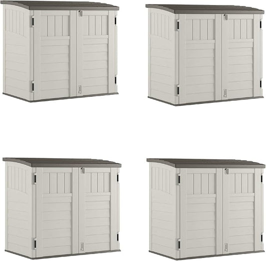 Suncast 4 Pack 34 Cu Ft Capacity Horizontal Outdoor Storage Shed for Garbage Cans, Garden Accessories, Backyard, and Patio Use, Vanilla Suncast