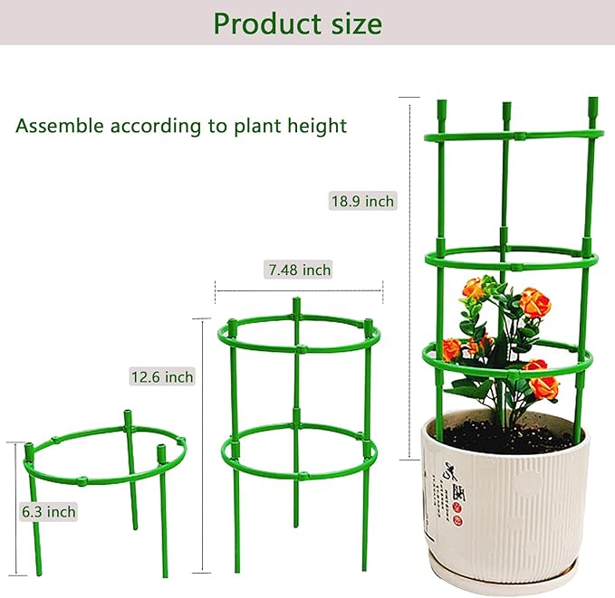 12 Packs Plant Support Stakes, Plant Support with Garden Wire Ties for Indoor Plants, Plastic Stackable Garden Flower Support, Plant Stakes for Tomato, Monstera, Peony, Hydrangea Climbing Plants Rootora
