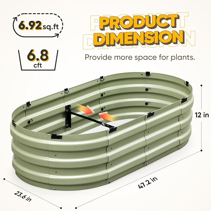 KING BIRD Raised Garden Bed Kit 2025 Upgraded 10-Minute Assembly Galvanized Planter Garden Box Outdoor for Gardening, Vegetables, Flowers, 47x24x12 in, Olive Green KINGBIRD