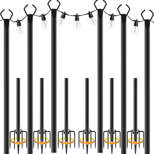 6 Pack String Light Poles,10 Ft Light Poles for Outside String Lights,Outdoor Lights Pole with Fork,Metal Poles Stand for Patio Deck Backyard Mutovlin