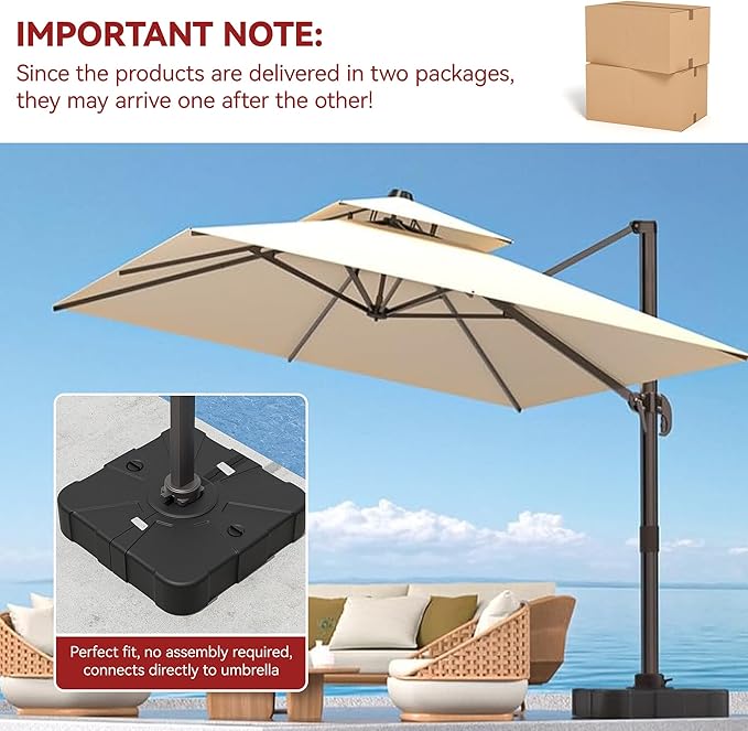 9' X 12' Cantilever Outdoor Patio Umbrellas with Base Included, Large Rectangle Umbrella Heavy Duty 360°Rotation Offset Umbrella for Garden Deck Pool Patio,Beige ORYNTREX