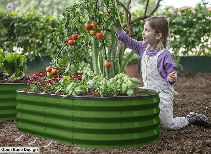 Plant & Plot Galvanized Raised Garden Beds Outdoor // 4×2×1 ft Planter Raised Beds for Gardening, Vegetables, Flowers // Large Metal Garden Box (Olive Green) // Patented Tool-Free Design PlantPlot
