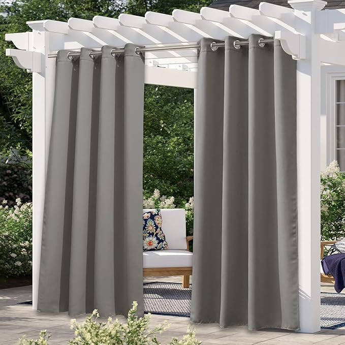 NICETOWN Outdoor Curtain Panel for Patio Waterproof, Rustproof Silver Grommet Luxury Thermal Insulated Blackout Thermal Insulated Outdoor Drape for Front Porch, W52 x L108, Slate Grey, 1 Panel NICETOWN