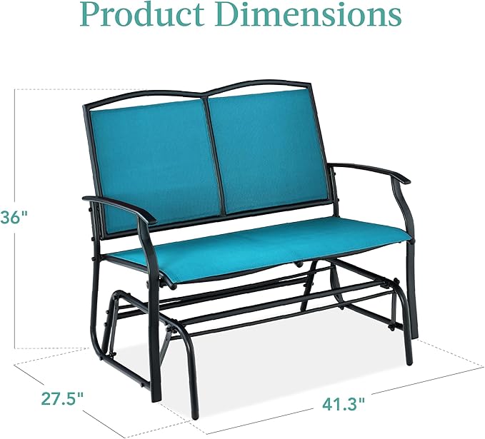 Best Choice Products 2-Person Outdoor Patio Swing Glider Steel Bench Loveseat Rocker for Deck, Porch w/Textilene Fabric, Steel Frame - Peacock Blue/Black BestChoiceProducts