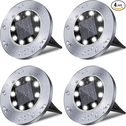 4.6 Inch Diameter Solar Ground Lights, Waterproof Solar Garden Lights, Outdoor Garden Waterproof Bright in-Ground Light, Landscape Lighting for Pathway,Yard,Lawn,Patio,Walkway (4 Pack White Light) Rayolon