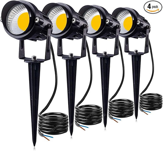 SUNVIE 12W LED Landscape Lighting Low Voltage (AC/DC 12V) Waterproof Garden Pathway Lights Super Warm White (900LM) Walls Trees Flags Outdoor Spotlights with Spike Stand (4 Pack) SUNVIE