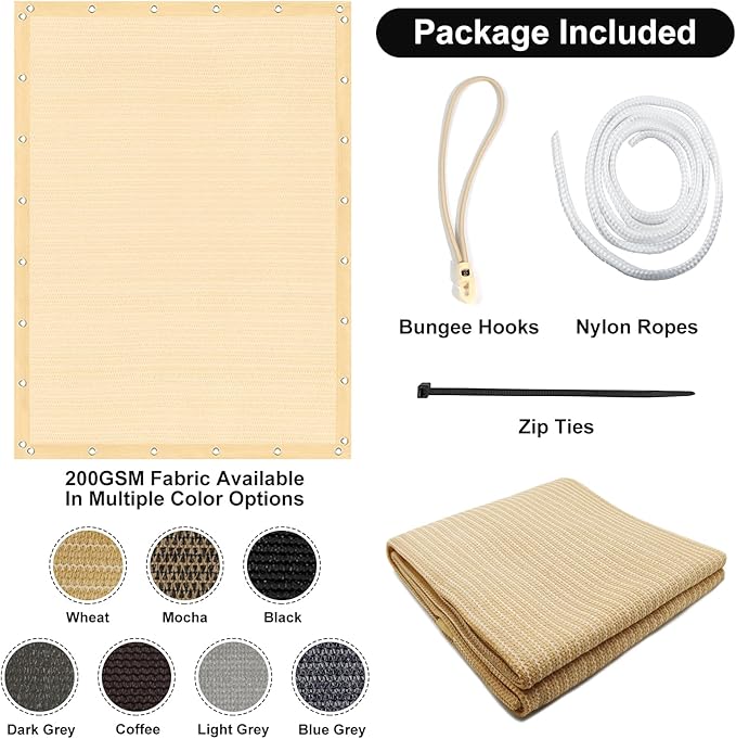 Artpuch 90% Sun Shade Cloth, 8 x 16 FT Pergola Shade Cover Canopy with Grommets, Sun Screen Fabric Tarp for Patio, Outdoor, Garden, Backyard, Wheat Artpuch