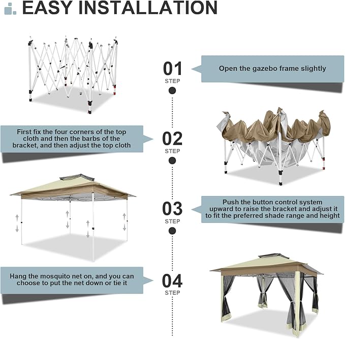 COBIZI 12x12 Pop up Gazebo on Clearance with Mosquito Netting & Sandbags, Outdoor Canopy Tent with 4 Ropes 8 Stakes & Portable Carrying Bag, Patio Portable Gazebo for Garden Backyard & Lawn, Beige COBIZI